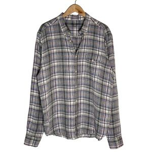 Lucky Brand | Men | 100% Linen Long Sleeve Button Up Plaid Shirt | Extra Large